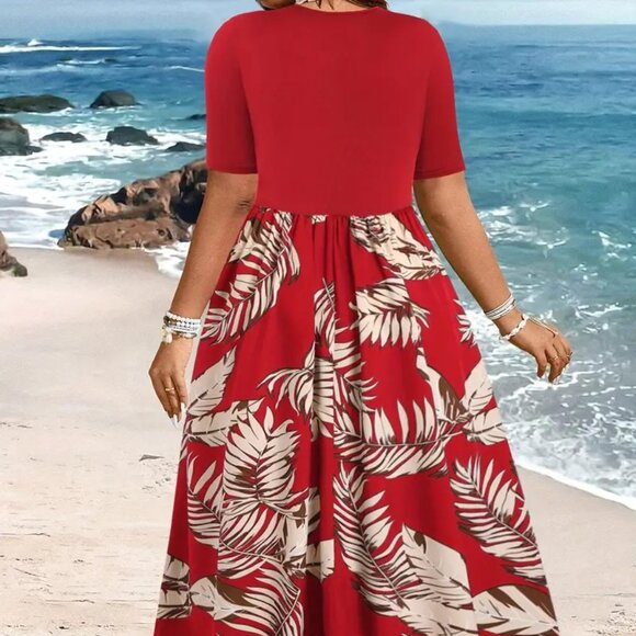 Women's Plus Size Elegant Long Maxi Beach Holiday Vacation Summer Dress 20W - Picture 3 of 7